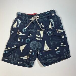 Lands End Nautical Sailboat Swim Trunks Elastic Waist Casual Shorts Medium 32-34